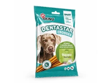 Packshot 204736 Dentastar Crosses Tyčky 7 ks — sólo na bílém, 2k 1:1. Maketa z Heliosu se samolepkou „Již brzy v novém obalu". Náklon replikován podle řady Akinu Masíčka (asset abb62b61). Vybrána v1 ze 2.
