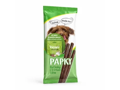 Packshot Akinu PAPKY Tyčinky s dršťkami pamlsek pro psy 12 ks (205844) na bílém — natočení sjednocené podle vzoru 174027 (řada Papky).