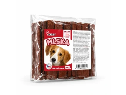 Packshot SKU 204842 (Akinu MLSKA Hovězí plátky 25 ks) — sólo, náklon dle 173009. Maketa v Heliosu chybí; obal z BaseLinker packshotu e083addf. 2k 1:1, v1 ze 2.