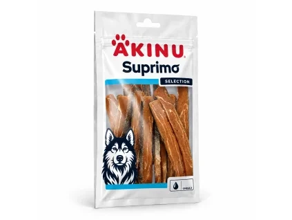 Packshot Akinu SUPRIMO SELECTION Losos kousky s kůží 75 g (176284) na bílém, 1:1 — náklon sjednocený podle schváleného packshotu 282042 (asset a40d8e54), schválila Žanet.