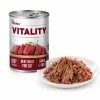 Packshot se surovinou — Vitality Hovězí jemně krájená svalovina 400 g 263000, podle vzoru 263039. Reference obalu = e-shop packshot z BaseLinkeru (edeba4bb), v Heliosu chybí štítek Maketa. Fotka suroviny v Heliosu je nízké rozlišení (soubor '162007, 162010 surovina 1.jpg').
