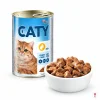 Packshot 20035 CATY Drůbeží kousky v omáčce 415 g + surovina na bílém talířku. Label ref = BaseLinker e-shop packshot (maketa v Heliosu chybí).