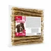 Nakloněný e-shop packshot produktu Akinu Tyčinky z přírodní kroucené kůže pamlsek pro psy 12,5 cm 50 ks (RegCis 204885) na bílém pozadí. Produkt beze změny převzat z aktuální produktové fotky, náklon, světlo a stín sjednoceny podle schváleného packshotu 204906.