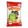 Packshot SKU 173009 (Akinu Mini piškoty s vápníkem 120 g) — sólo na bílém, náklon dle 173010. Obal: aktuální se samolepkou „Již brzy v novém obalu“ (upload b4dd53f3). 2k 1:1, v1 ze 2.